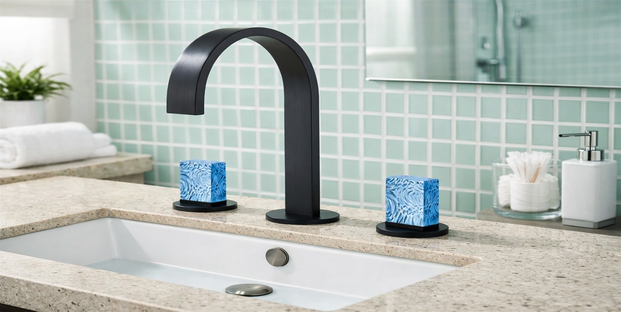 Fontana DuoLumaris matte black bathroom vanity faucet 3 hole widespread dual-handle